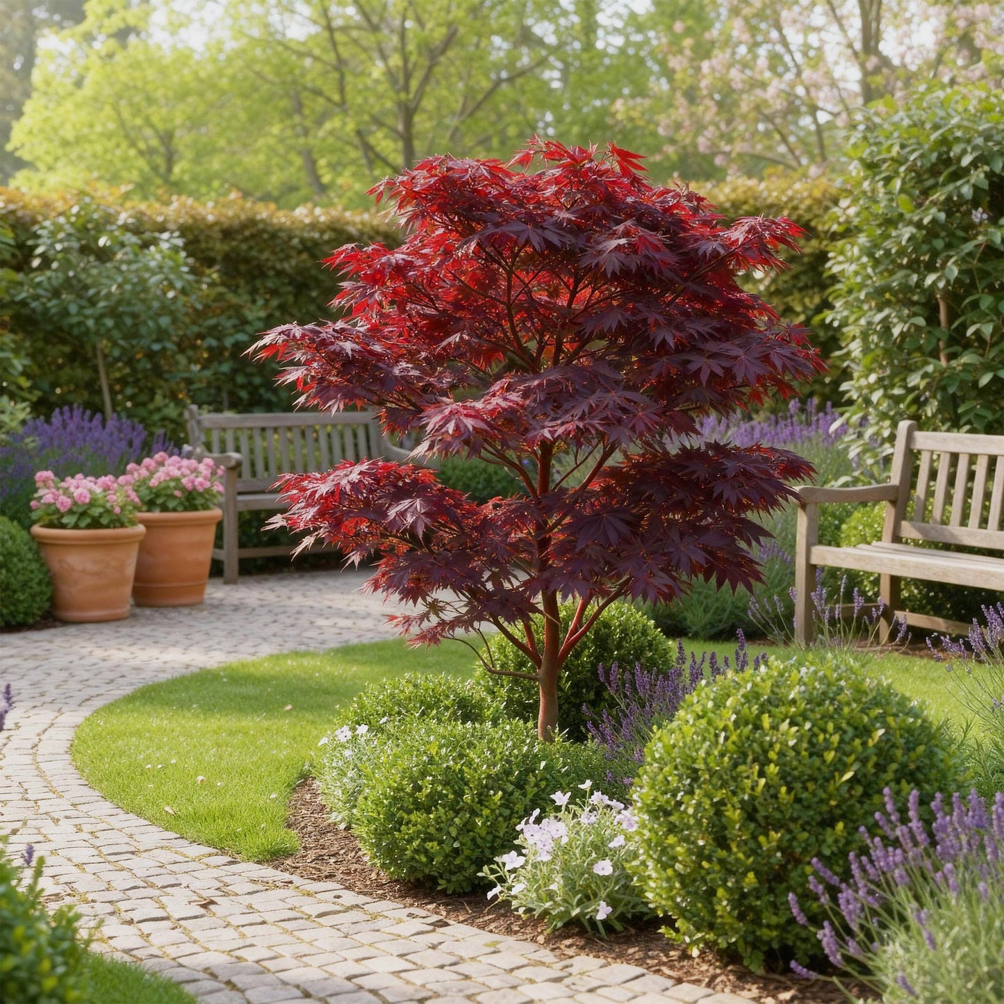Outdoor Plant - Acer palmatum Atropurpureum - Purple - 3 Plants - Deciduous - Low Maintenance - Pot 12cm Height 35cm