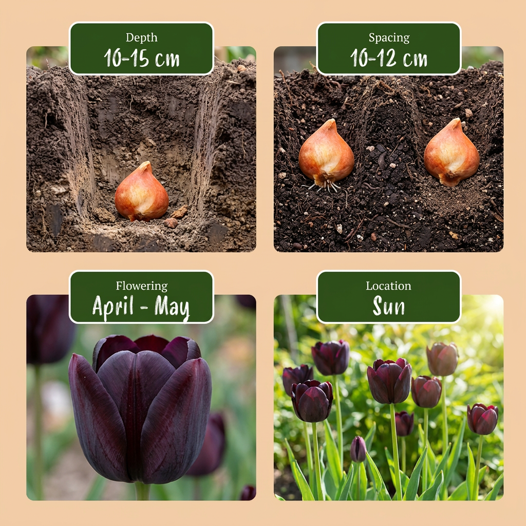 280x Tulipa Black - Tulipano nero - Nero - Fioritura primaverile - Misura bulbo 10/11