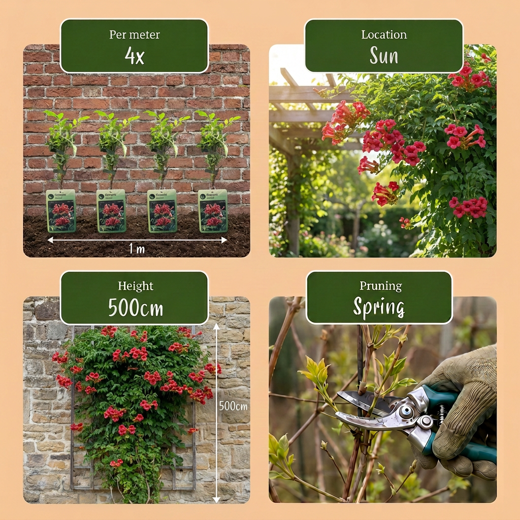4x Campsis radicans - Trumpet vine - Orange - Red - Climbing plant - Ø9cm - ↕35cm