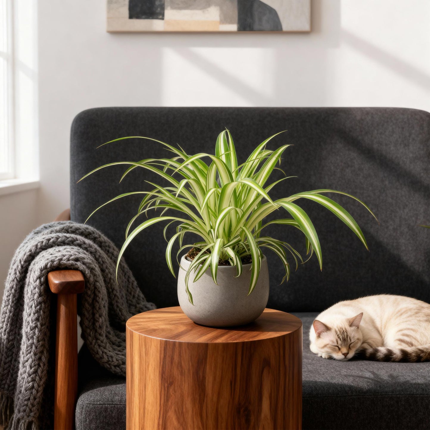 Green boutiQ - Houseplant - Chlorophytum comosum Variegatum - Cat Grass - Pet-Friendly - Colorful - 4 Plants - 12cm Pot - Height 25-30cm