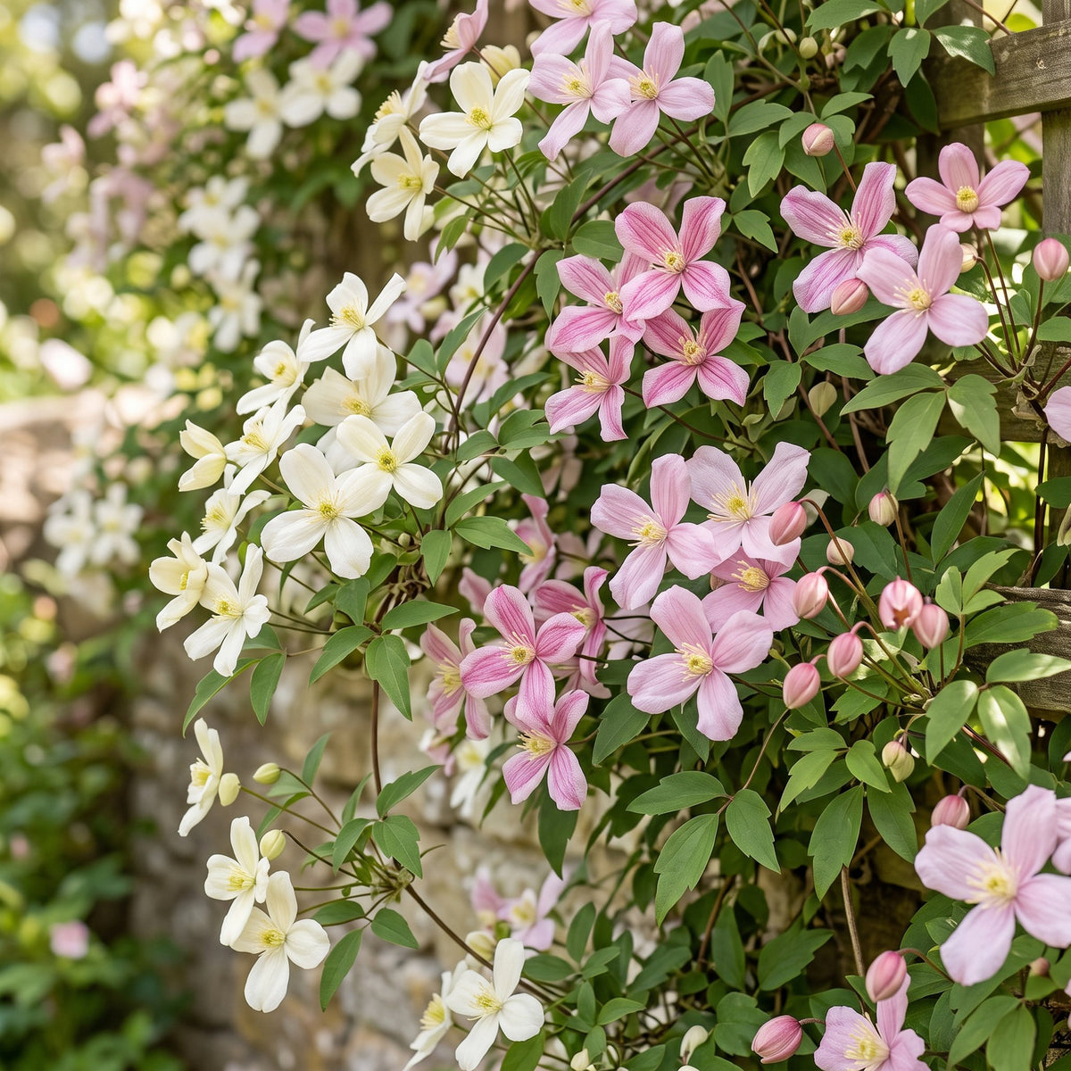 6x Clematis montana Tricolour - Mountain Clematis - White - Pink - Light Pink - Climbing plant - Ø9cm - ↕35cm