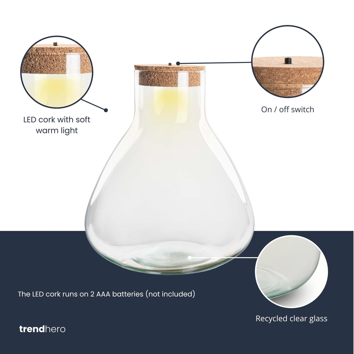 Terrarium bottle - Erlenmeyer XL with lighting in cork - 32 cm high