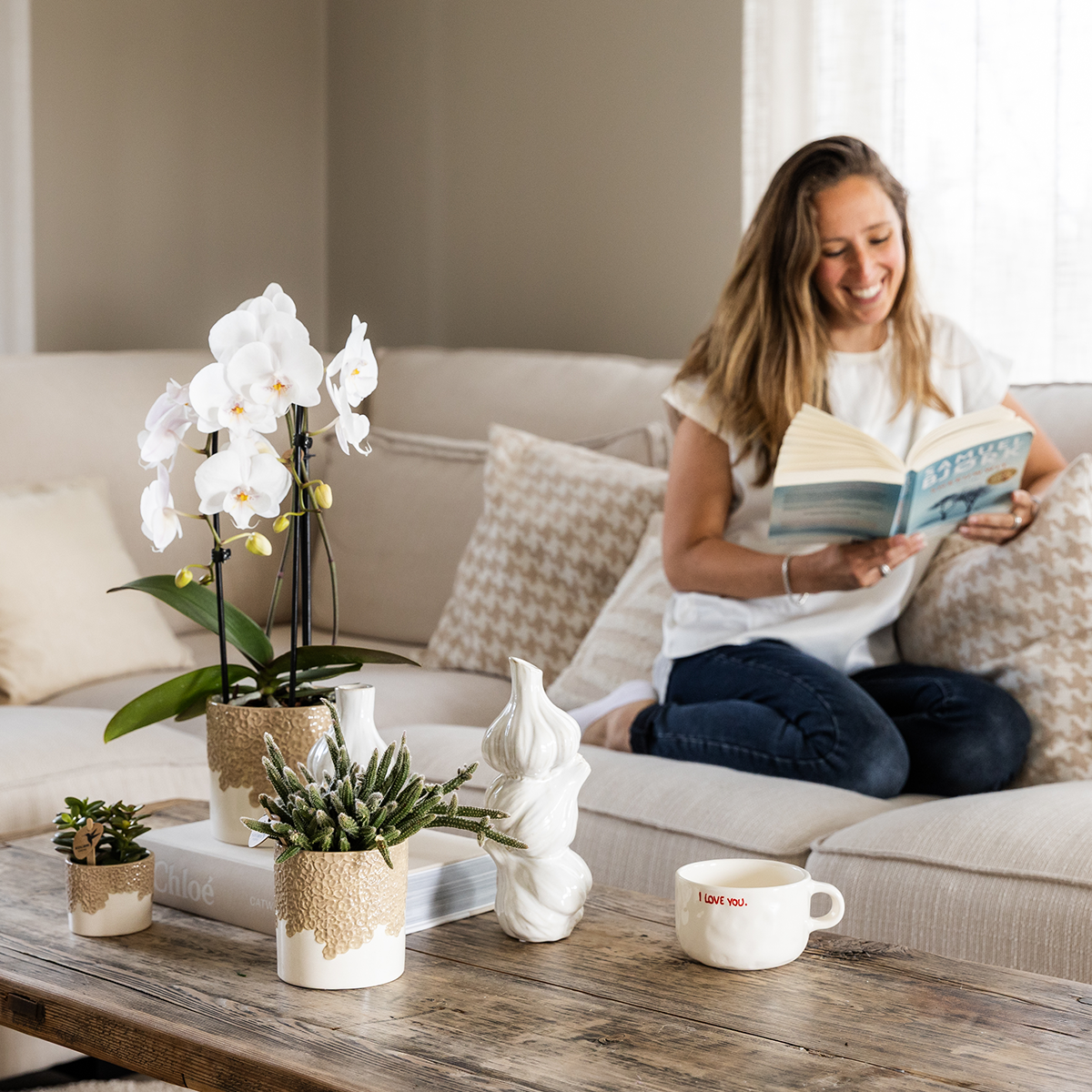 Kolibri Company | Bloom Sand Plant Set | White Niagara Falls Orchid 12cm + Green Plants incl. Bloom Sand Pots