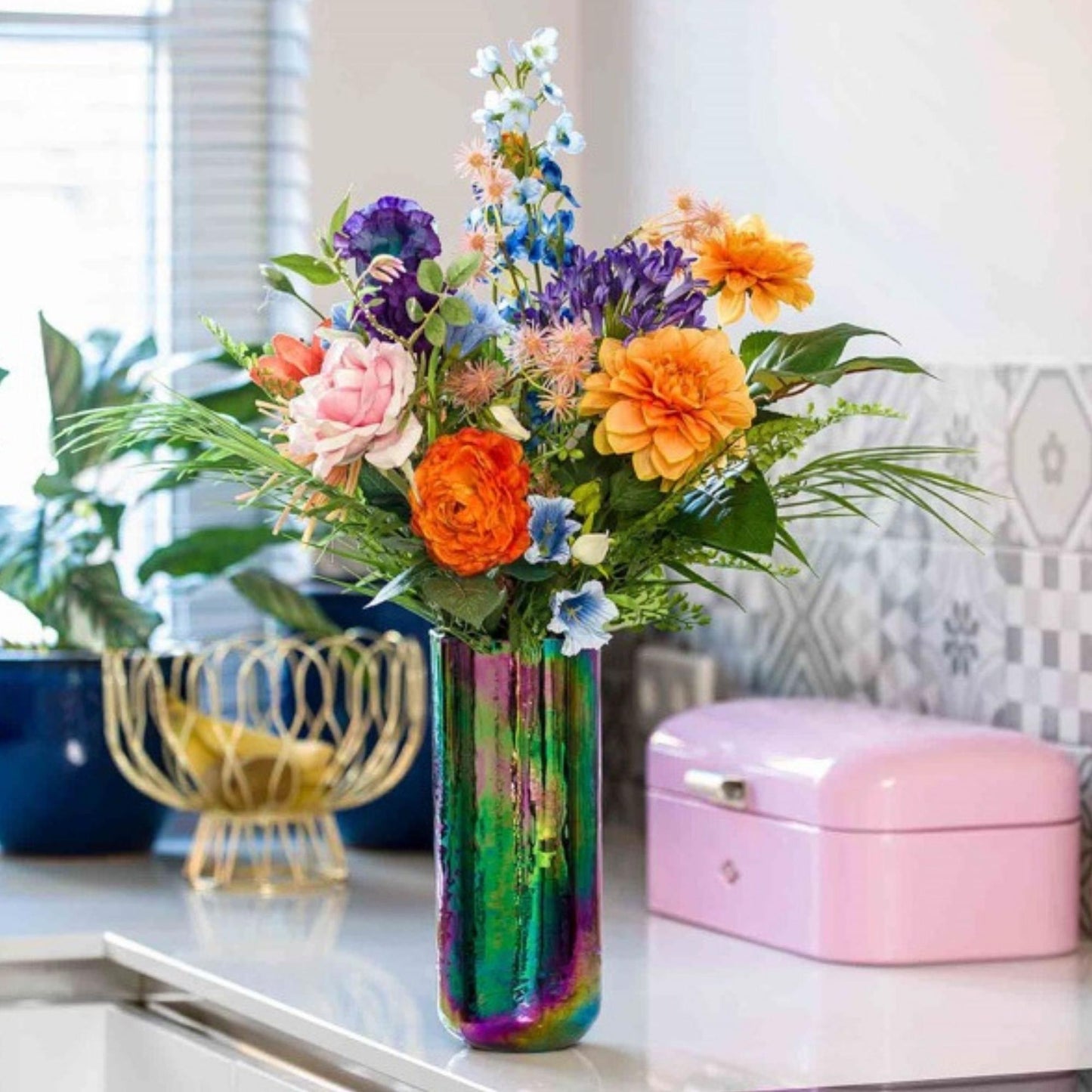 Bouquet di fiori artificiali - Colorful Bloom Deluxe - Real Touch - 70 cm - 18 steli