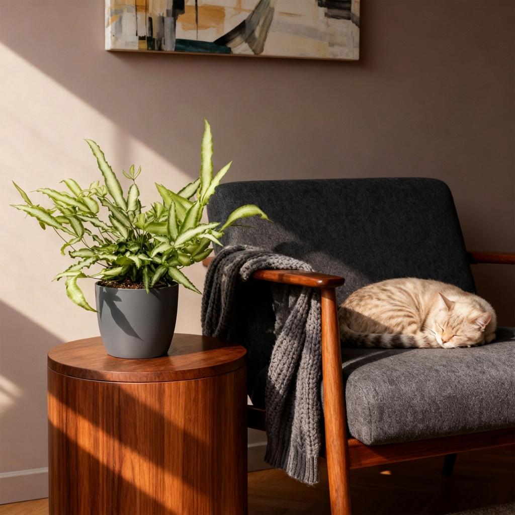Green boutiQ - Houseplant - Pteris cretica Albolineata - Ribbon Fern - Pet-Friendly Plant - Green - 4 Plants - with Potter Grey - Pot 12cm - Height 20cm