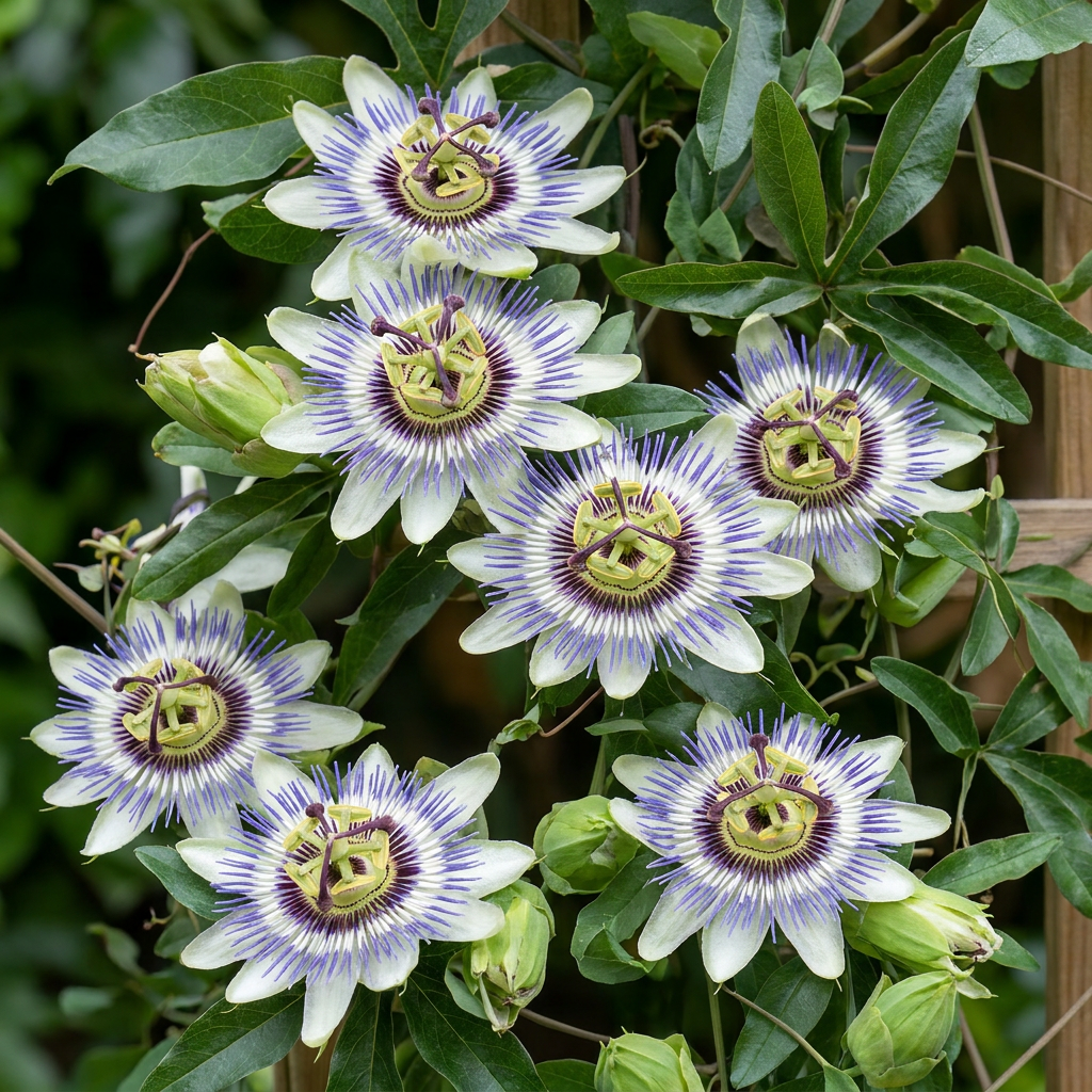 4x Passiflora caerulea - Blauwe passiebloem - Wit - Paars - Klimplant - Ø9cm - ↕35cm