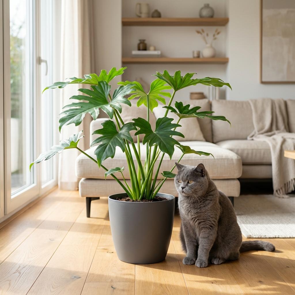Green boutiQ - Indoor Plant - Philodendron - Philodendron Lacerum - Green - Low Maintenance - 1 Plant - with Potter Gray - Pot 19cm - Height 65cm