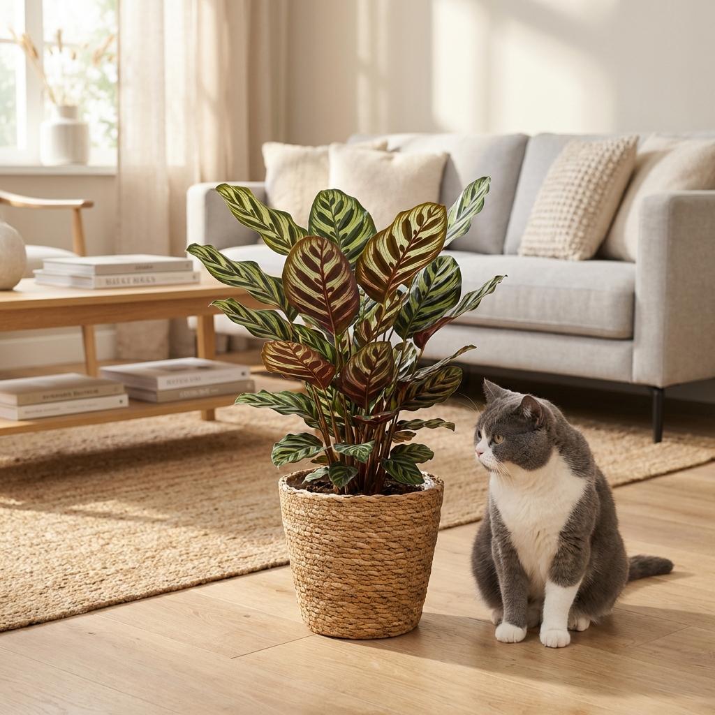 Green boutiQ - Houseplant - Peacock Plant - Calathea Makoyana - Green - Low Maintenance - 1 Plant - with Basket - Pot 19cm - Height 70cm