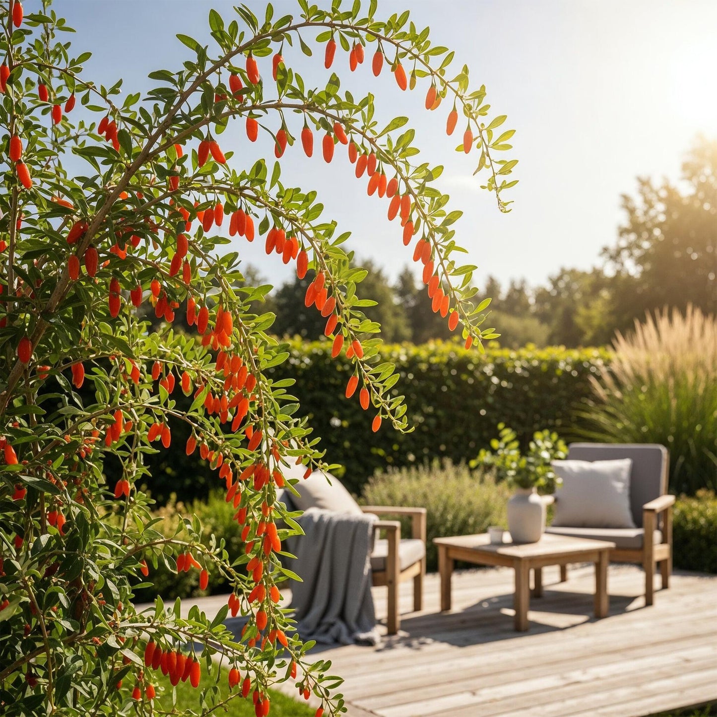 Fruit Plants - Goji Berries - Lycium Barbarum - Hardy - 3 Plants - 9 cm Pot - Orange - Red Fruit