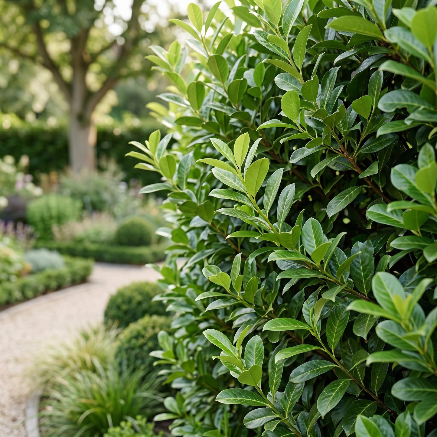 Green boutiQ - 40x Prunus laur. Rotundifolia - Cherry Laurel - Hedge Plants - Evergreen - Green - 9cm Pot - Height 25-35cm