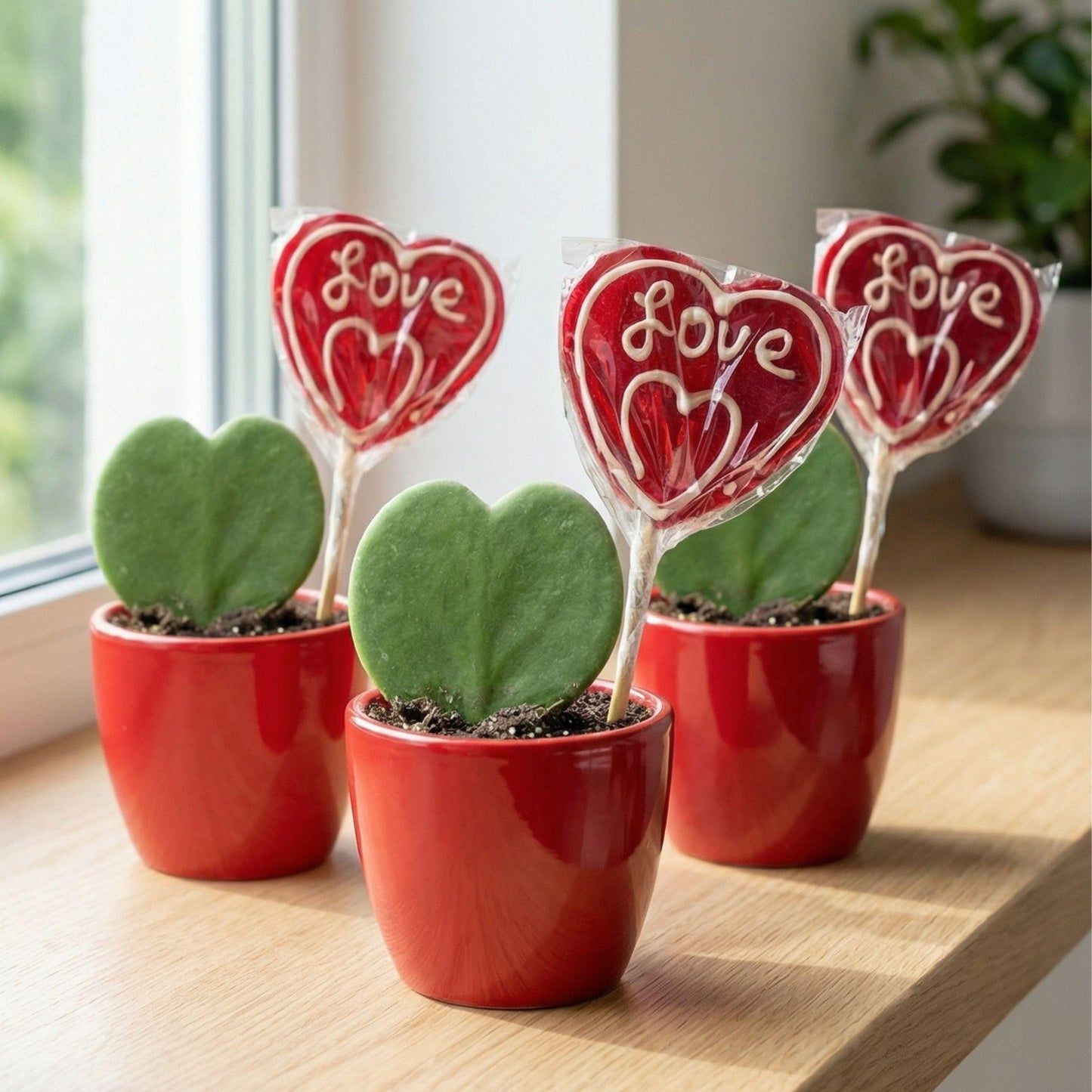 Sweetheart Plant Set - Green Mini Gift - Pot &amp; Plant Set - Red