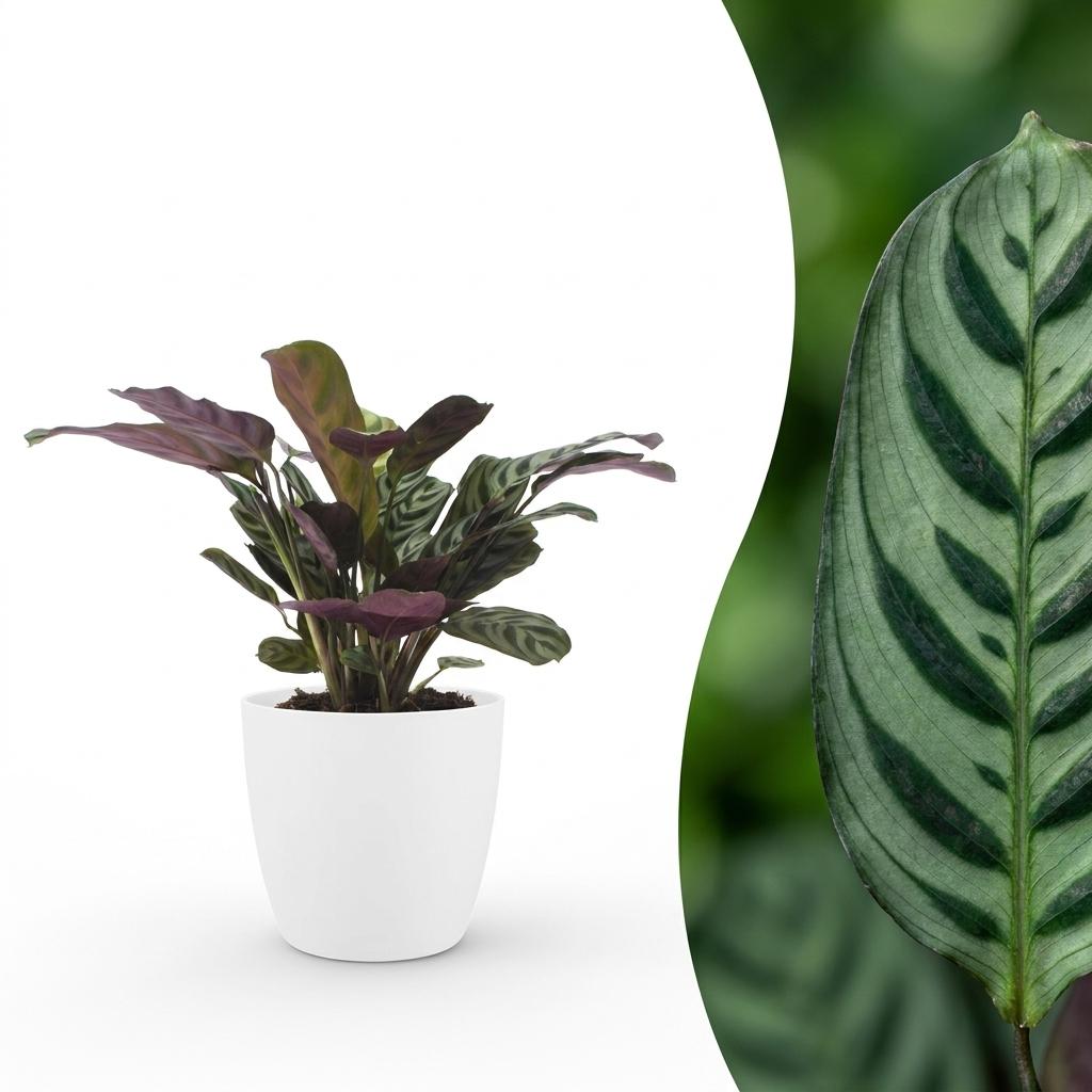 Ctenanthe Burle-Marxii - Fishbone Prayer Plant - 1 Plant - with White Pot - Pot 12cm - Height 30cm