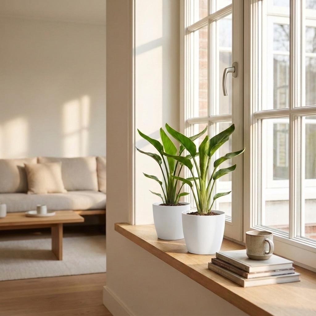 Strelitzia Reginea - Paradijsvogelbloem - 1 Plant - met Potter Wit - Pot 12cm - Hoogte - 35cm