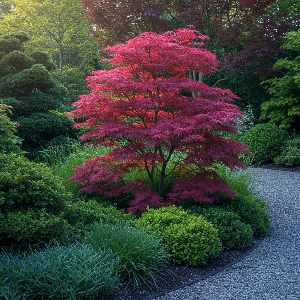Green boutiQ - Terrasplant - Japanse Esdoorn - Acer palmatum Atropurpureum - Paars - 2 Planten - Bladverliezend - Pot 19cm Hoogte 70cm