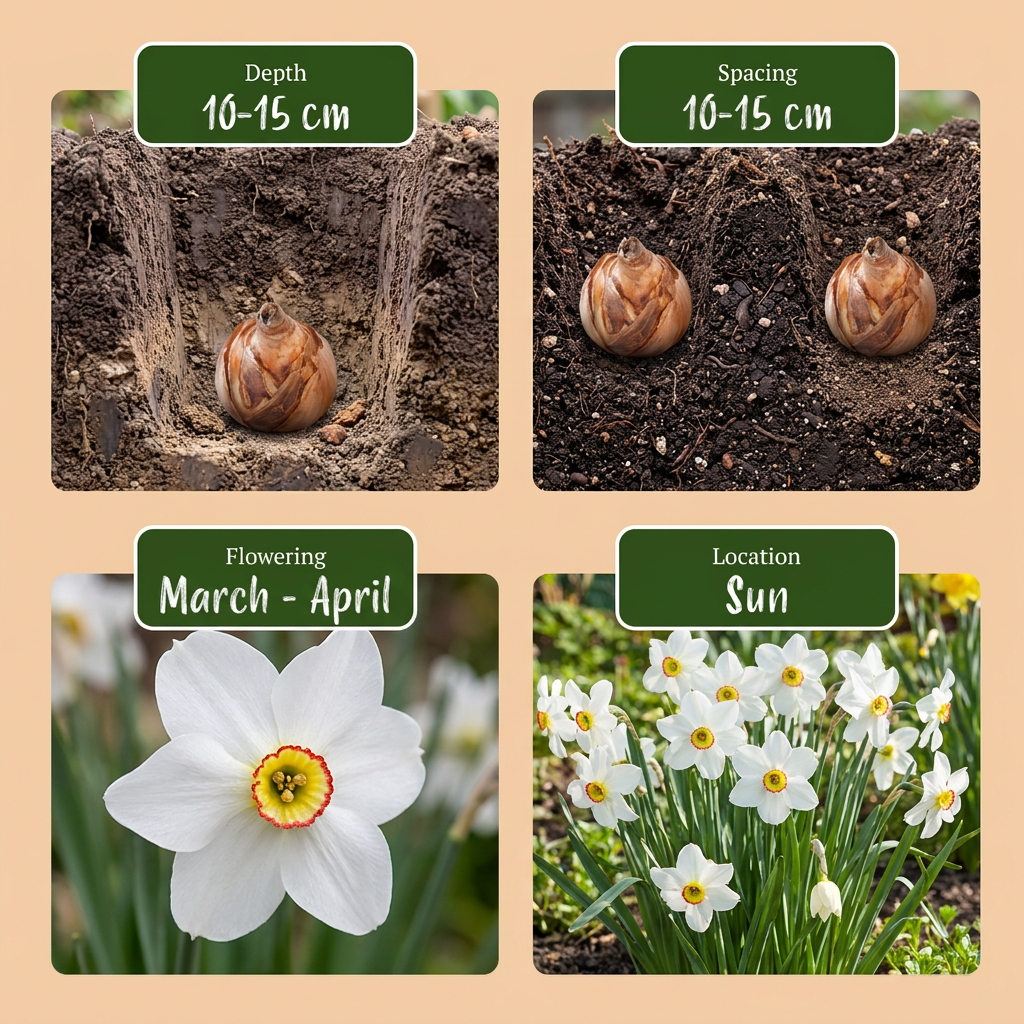 40x Narcissus Recurvus - Narciso a tromba bianco - Bianco - Fioritura primaverile - Calibro bulbo 12/14