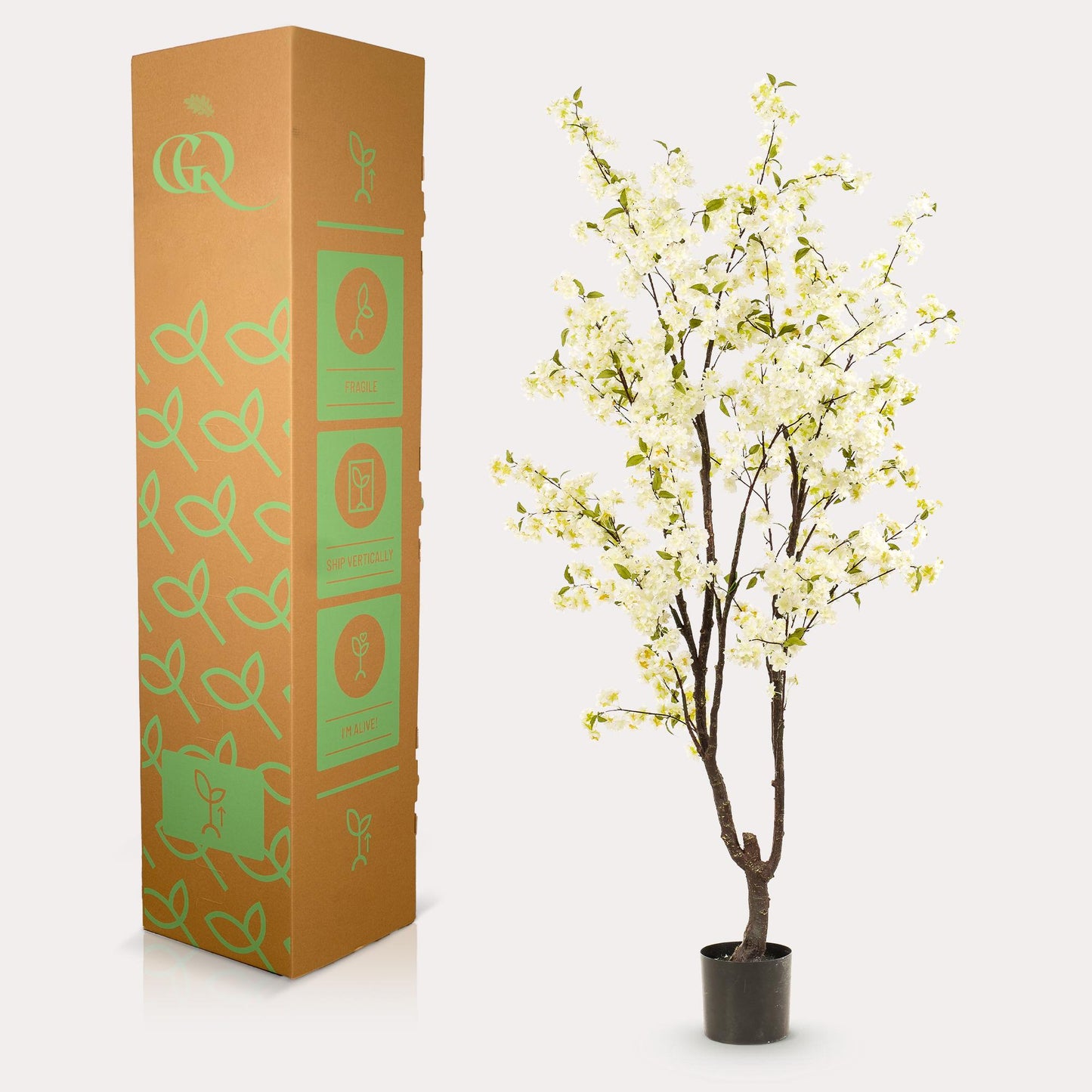 Artificial plant - Prunus - Cherry blossom - White - 210cm