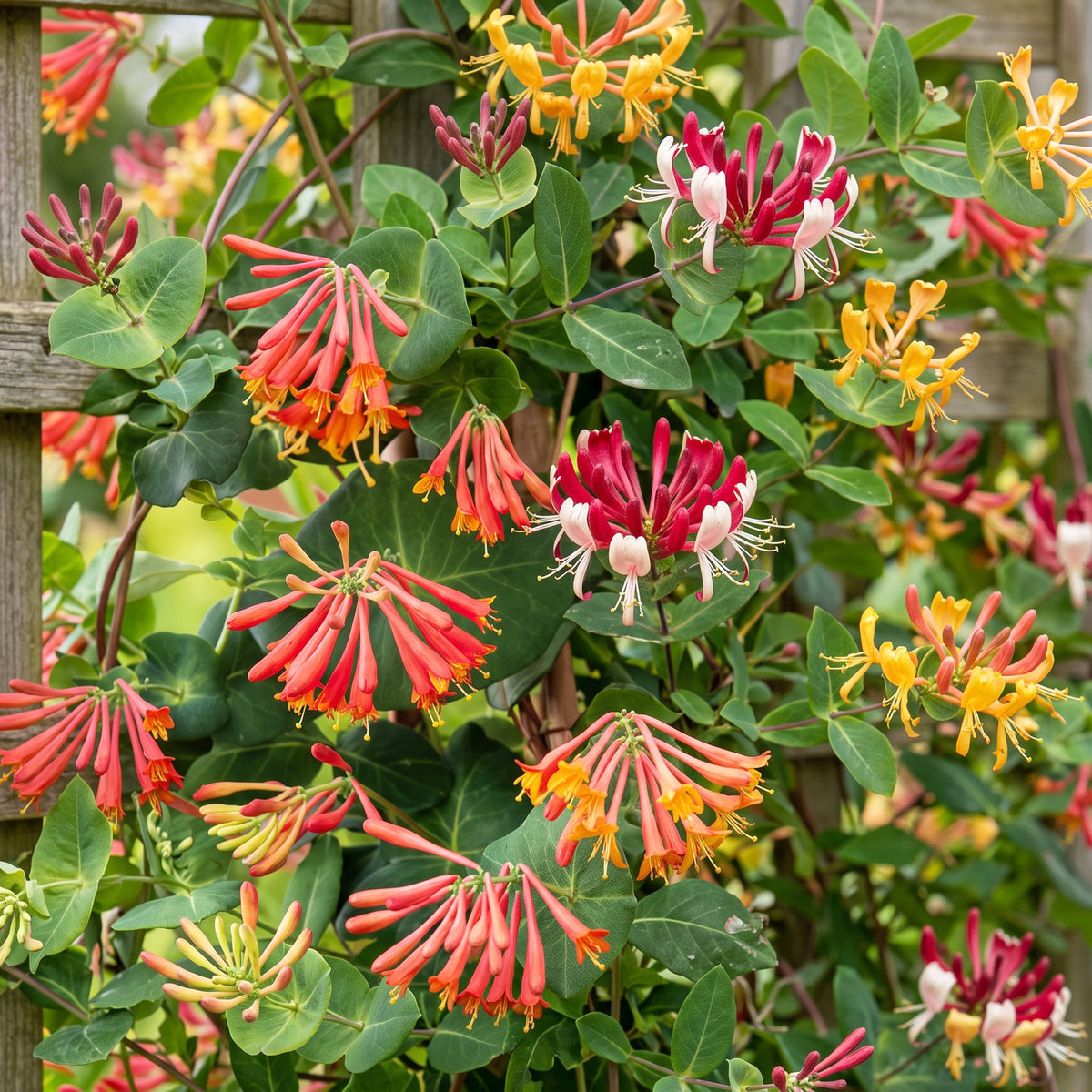 6x Lonicera Tricolour - Tricolour honeysuckle - Red - Purple - Orange - Yellow - Climbing plant - Ø9cm - ↕35cm