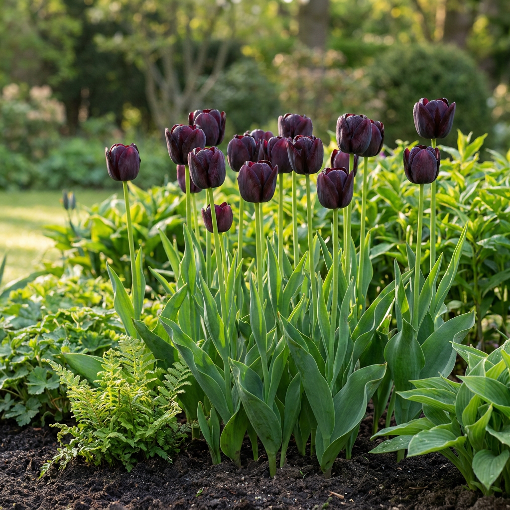 24x Tulipa Triumph Black - Triumph Tulip - Dark Purple - Spring Bloomer - Bulb Size 11/12