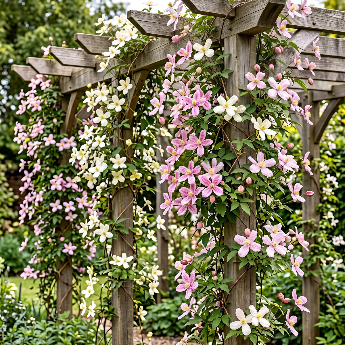 6x Clematis montana Tricolour - Mountain Clematis - White - Pink - Light Pink - Climbing plant - Ø9cm - ↕35cm