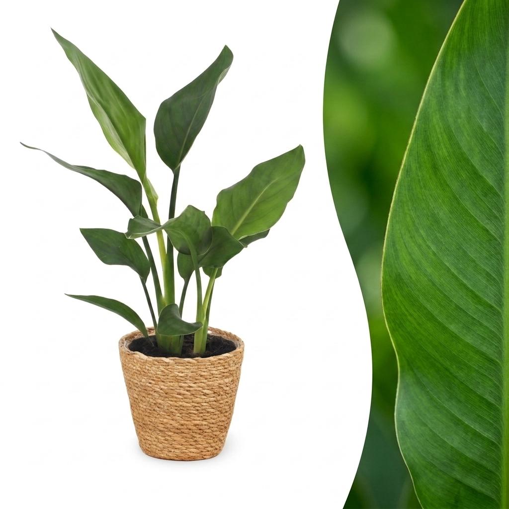Strelitzia Reginea - Paradijsvogelbloem - 1 Plant - met Zeegras Mand - Pot 12cm - Hoogte 35cm