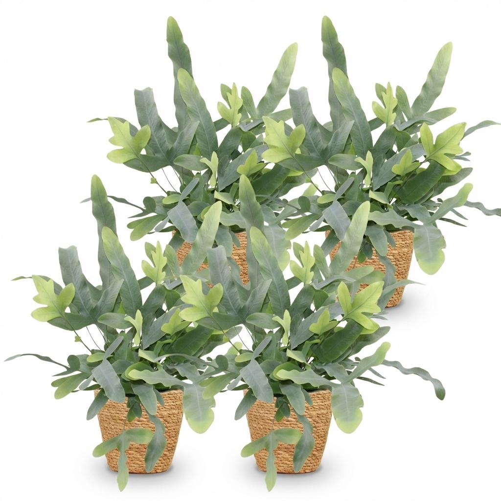Green boutiQ - Houseplant - Phlebodium aureum Blue Star - Blue Fern - Pet-Friendly Plant - Blue - 4 Plants - with Basket - Pot 12cm - Height 25cm