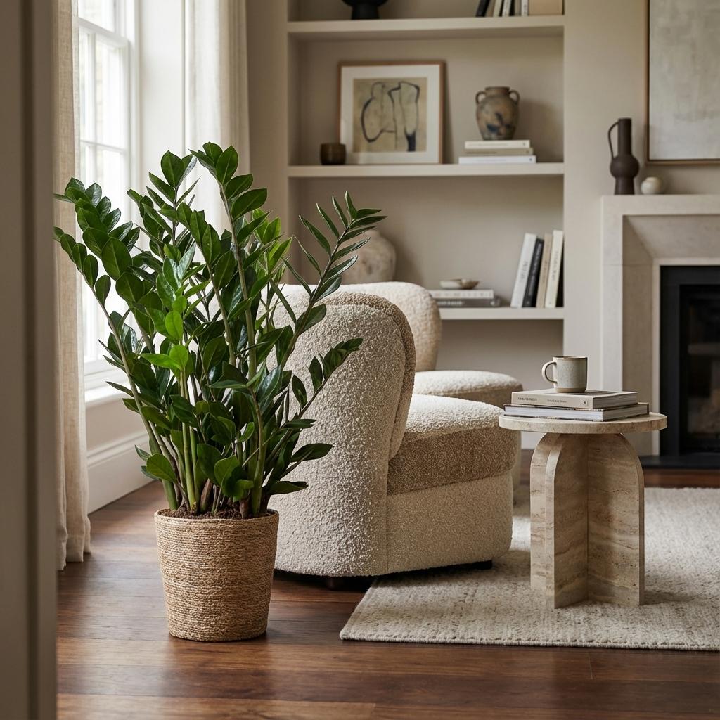 Zamioculcas Zamiifolia with Zeegras basket natural   - 80cm- Ø21