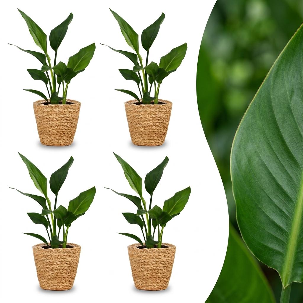 Green boutiQ - Strelitzia Reginea - Bird of Paradise - 4 Plants - with Seagrass Basket - Pot 12cm - Height 35cm