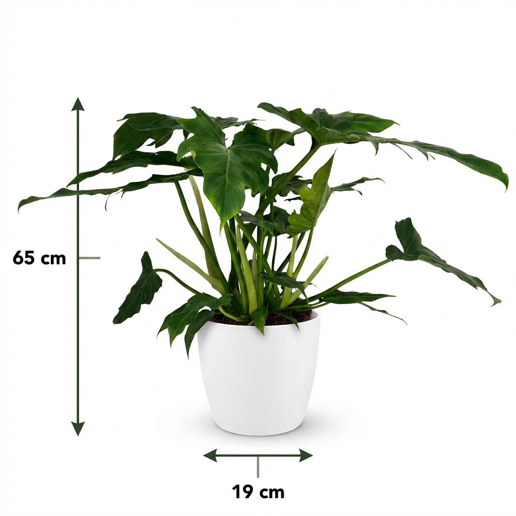 Green boutiQ - Houseplant - Philodendron - Philodendron Lacerum - Green - Low Maintenance - 1 Plant - with White Potter - Pot 19cm - Height 65cm