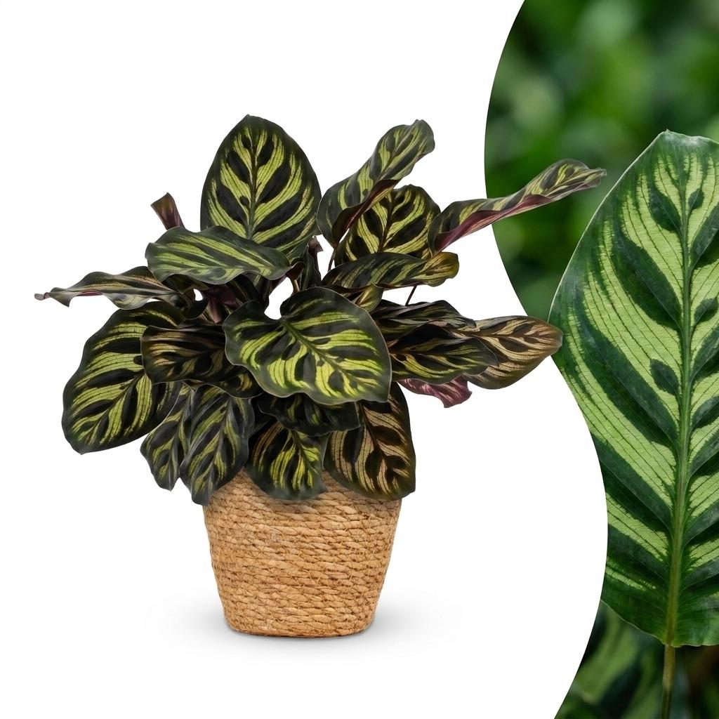 Calathea Makoyana - Pianta Pavone - 1 Pianta - con Cesto - Vaso 12cm - Altezza - 25cm