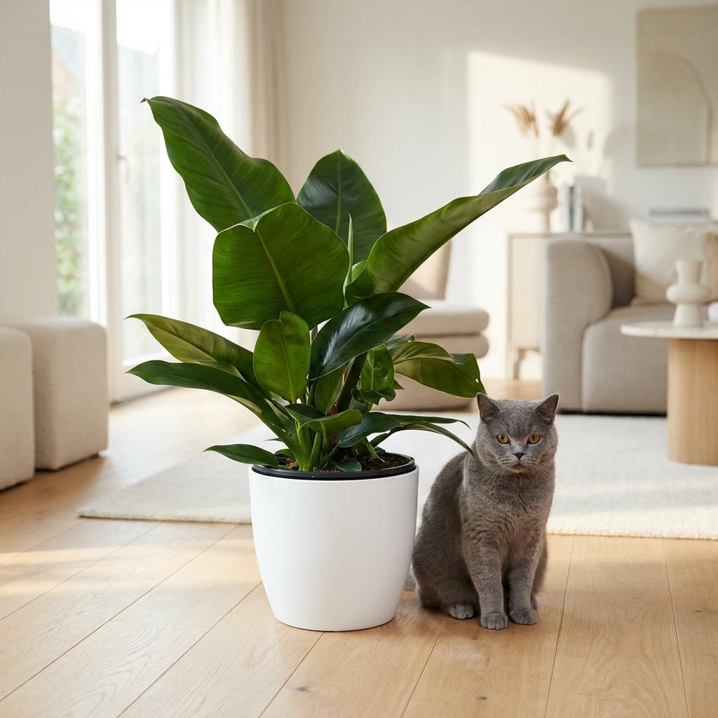Green boutiQ - Houseplant - Philodendron - Philodendron Imperial Green - Green - Low maintenance - 1 Plant - with Potter White - Pot 19cm - Height 65cm