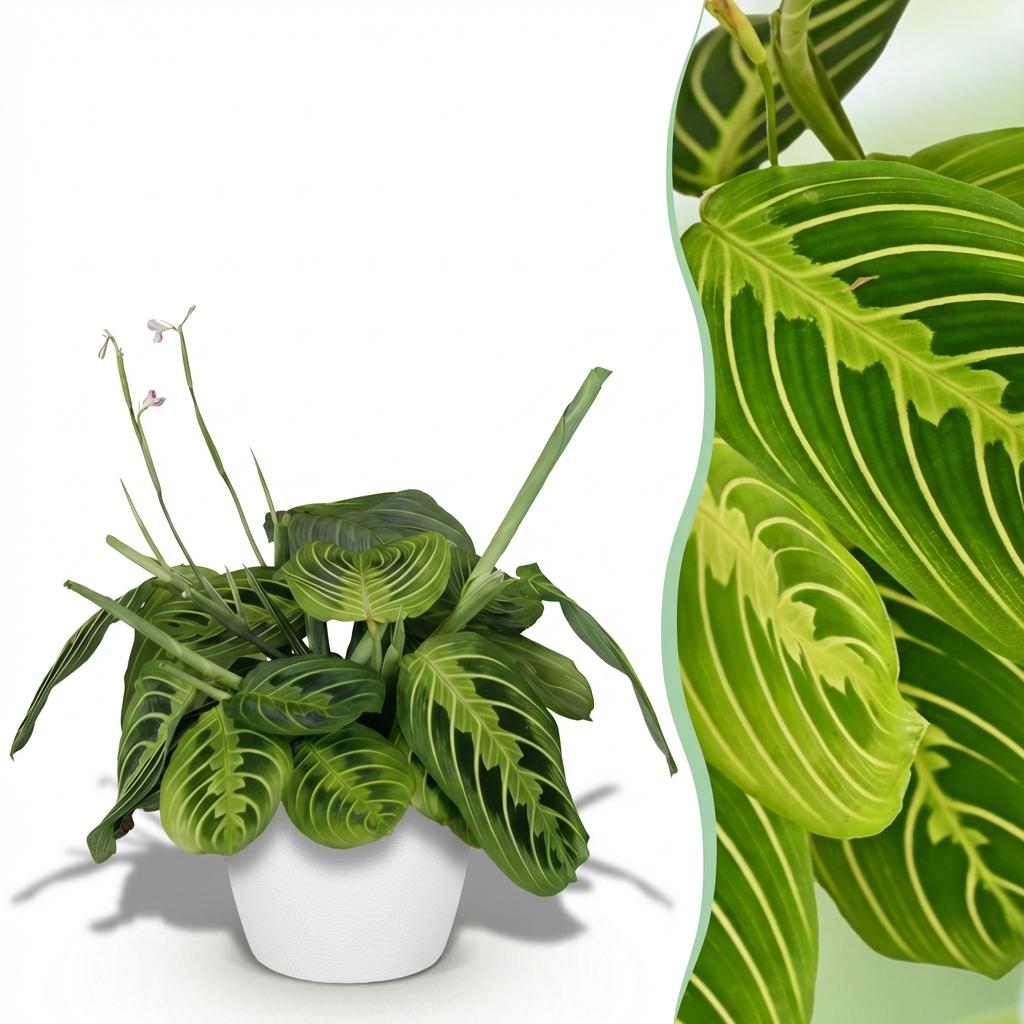 Houseplant - Maranta Fascinator Lemon Lime - Prayer Plant - Pet-Friendly Plant - Green - 1 Plant - with Pot White - Pot 12cm - Height 25cm