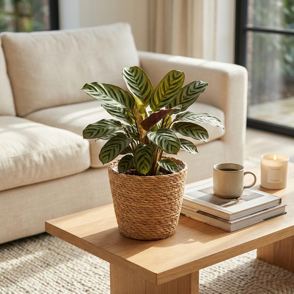 Green boutiQ - Ctenanthe Burle Marxii - Fishbone Prayer Plant - 4 Plants - with Basket - Pot 12cm - Height 30cm