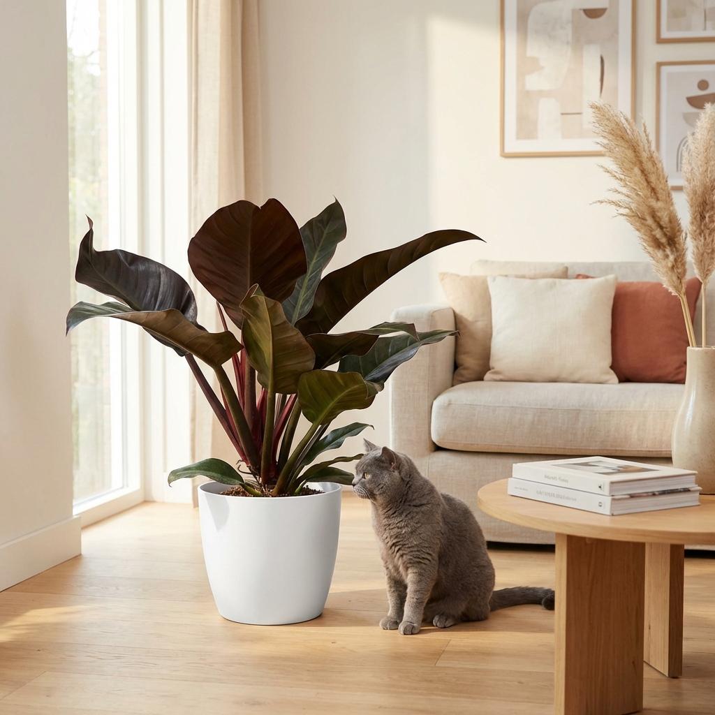 Green boutiQ - Indoor Plant - Philodendron - Philodendron Imperial Red - Red - Low Maintenance - 1 Plant - with Potter White - Pot 19cm - Height 60cm