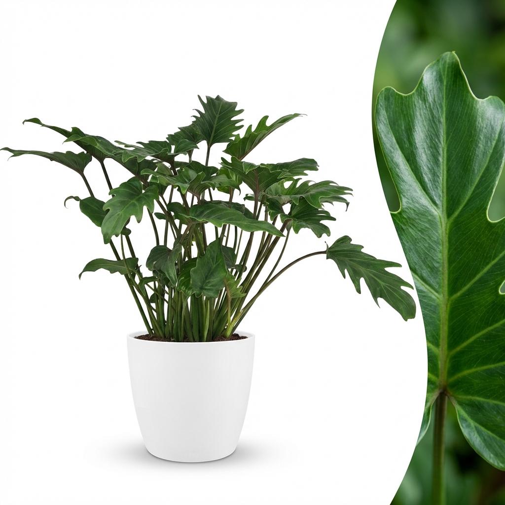 Green boutiQ - Indoor plant - Philodendron - Philodendron Xanadu - Green - Low maintenance - 1 Plant - with Potter White - Pot 19cm - Height 60cm