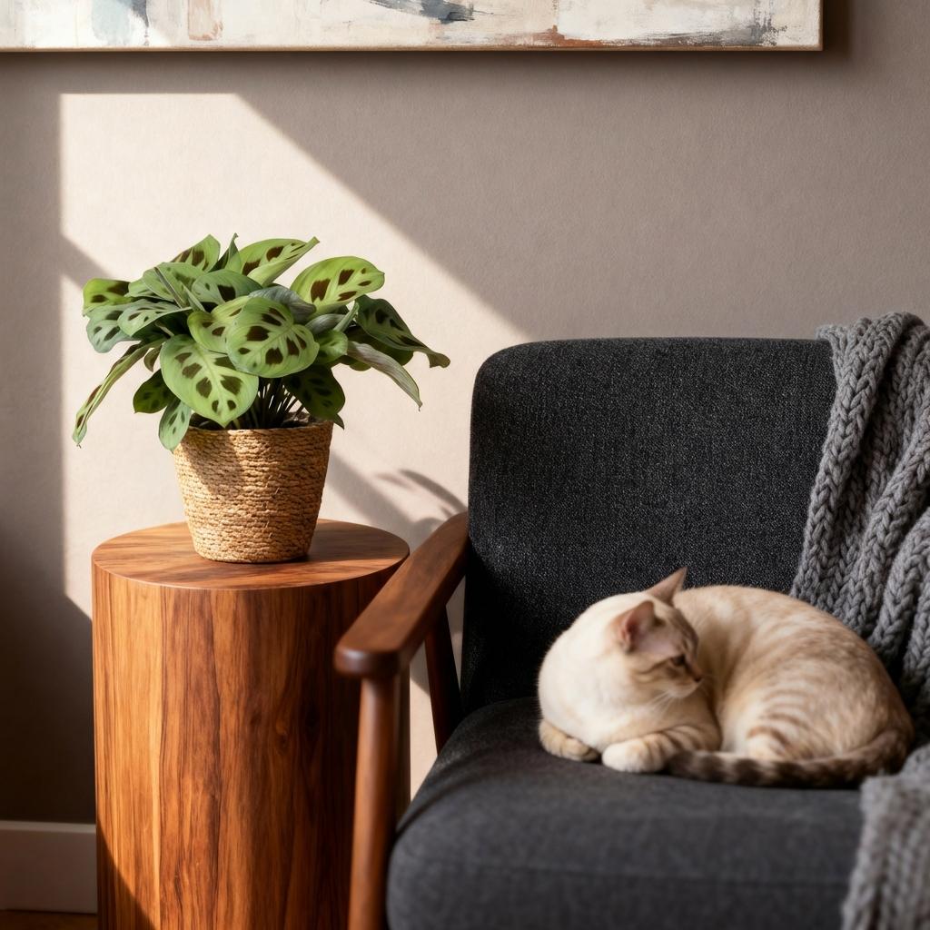 Green boutiQ - Houseplant - Maranta Fascinator Kerchoveana - Zebra Plant - Pet Friendly Plant - Green - 4 Plants - with Basket - Pot 12cm - Height 25cm