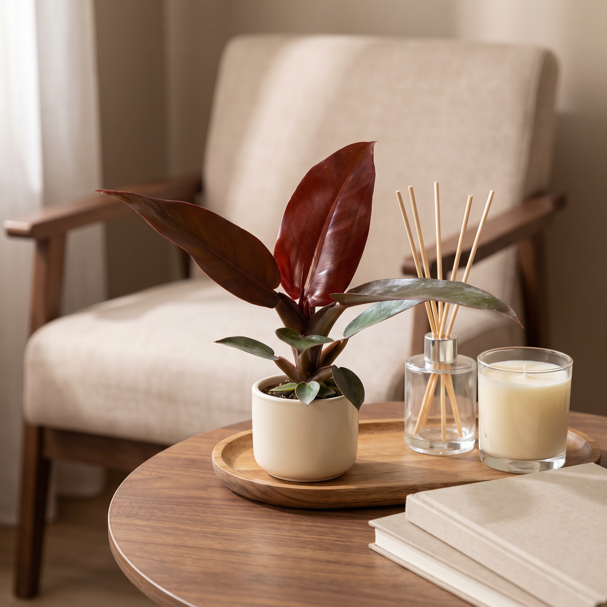 Philodendron Zonrood - Philodendron Sun Red - Groen - Rood - Roze - Tropisch - Ø6cm - ↕10cm