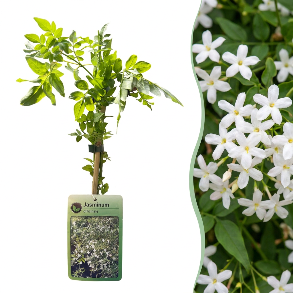 6x Jasminum officinale - Echte jasmijn - Wit - Klimplant - Ø9cm - ↕35cm