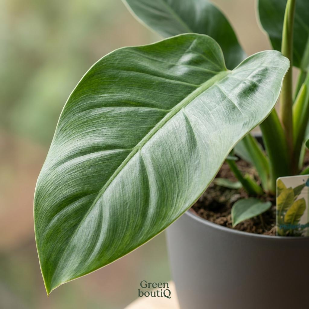 Green boutiQ - Houseplant - Philodendron - Philodendron Imperial Green - Green - Low Maintenance - 1 Plant - with Grey Potter - Pot 19cm - Height 65cm