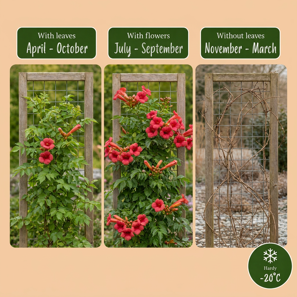 4x Campsis radicans - Trumpet vine - Orange - Red - Climbing plant - Ø9cm - ↕35cm