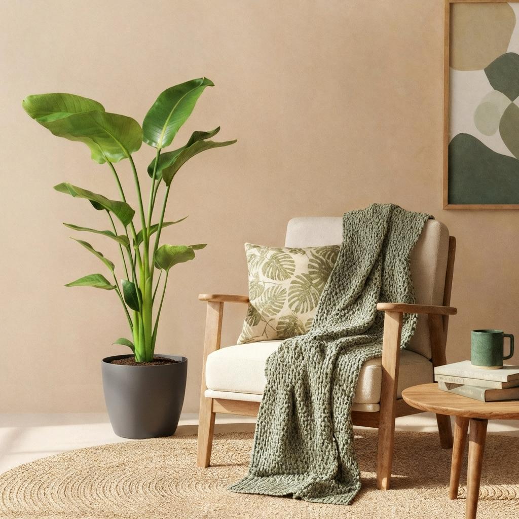 Green boutiQ - Houseplants - Strelitzia Nicolai - Bird of Paradise - Low maintenance - Green - 1 Plant - with Potter Grey - Pot 21cm - Height 110-120cm