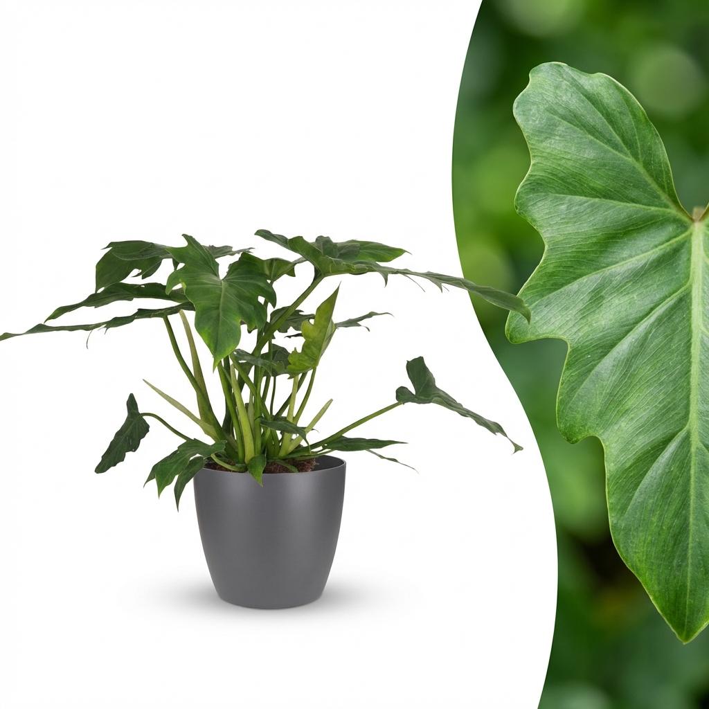 Green boutiQ - Indoor Plant - Philodendron - Philodendron Lacerum - Green - Low Maintenance - 1 Plant - with Potter Gray - Pot 19cm - Height 65cm