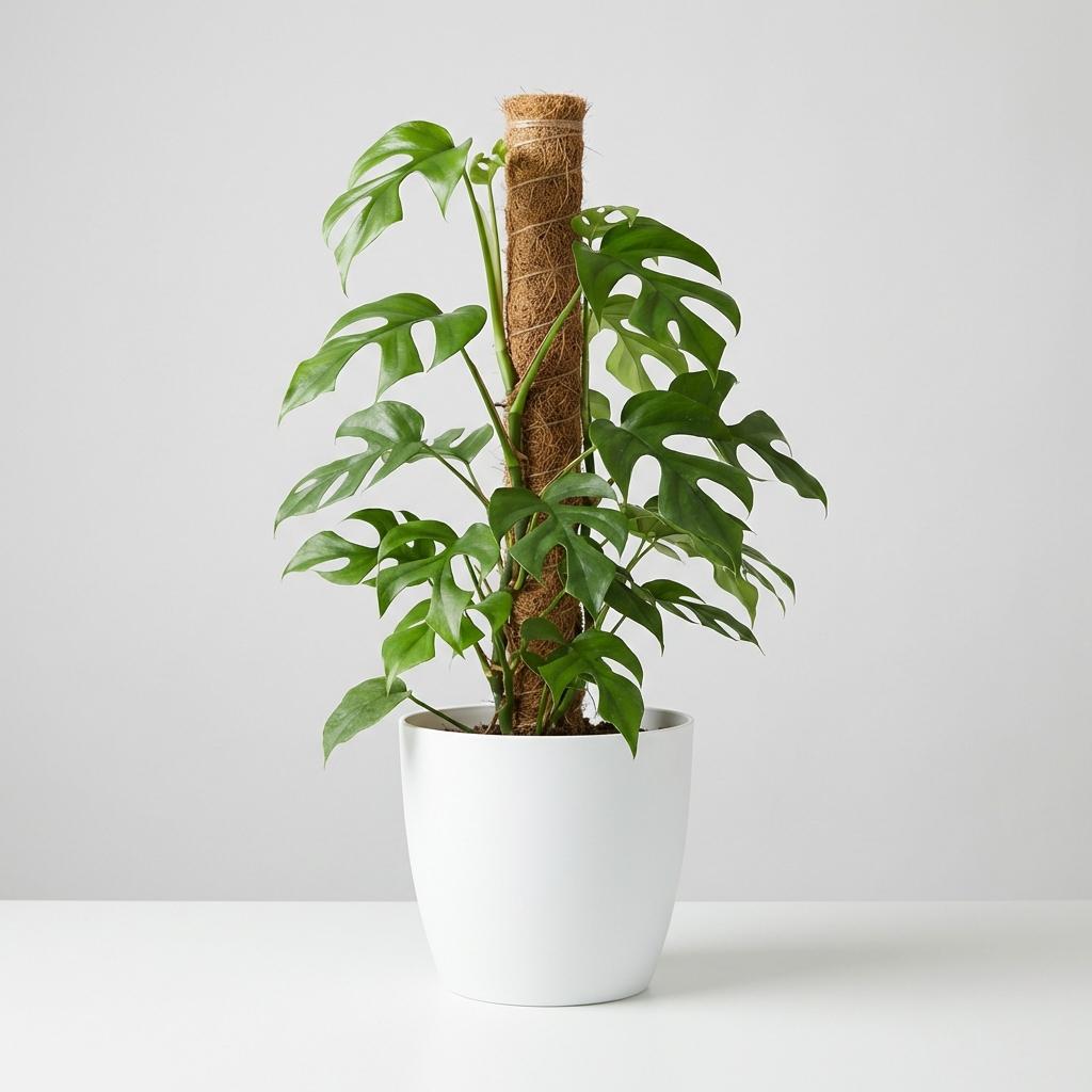 Green boutiQ - Indoor Plant - Mini Swiss Cheese Plant - Monstera Minima Moss Pole - Green - Low Maintenance - 1 Plant - with White Potter - Pot 19cm - Height 90cm
