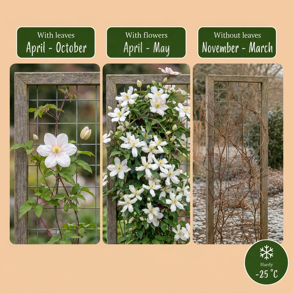 6x Clematis mont. 'Wilsonii' - Bergclematis - Wit - Klimplant - Ø9cm - ↕35cm