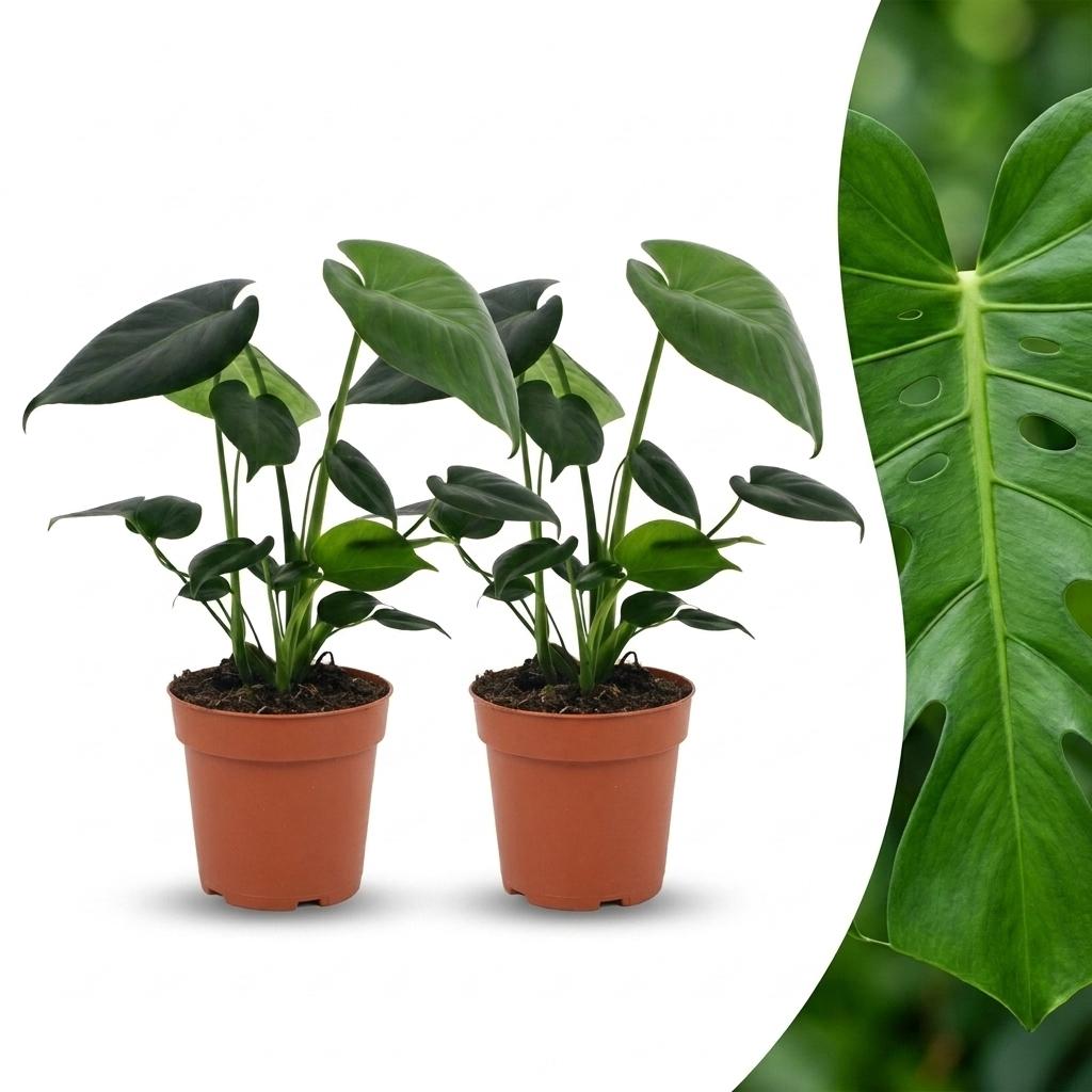 Monstera Deliciosa - Swiss Cheese Plant - 2 Plants - 12cm Pot - Height - 30cm