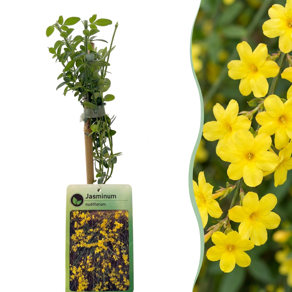 6x Jasminum nudiflorum - Winterjasmijn - Geel - Klimplant - Ø9cm - ↕35cm