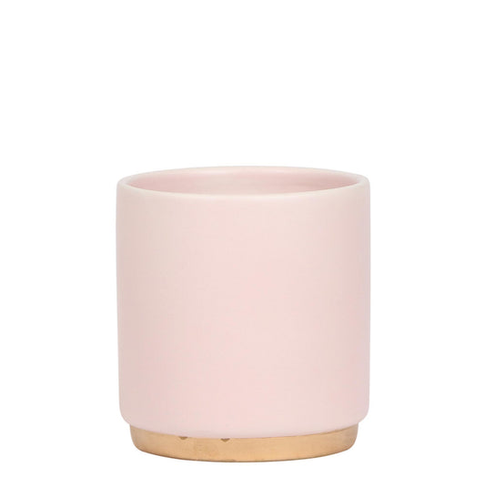 Kolibri Home | Gold foot pink bloempot - Roze keramieken sierpot met gouden rand Ø9cm